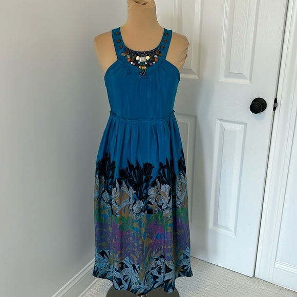 Anthropologie Moulinet Soeurs Island Nightfall Silk Embellished Dress - Picture 2 of 11